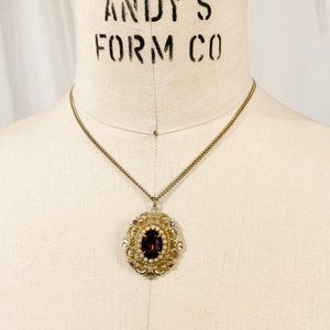 Vintage Chain Necklace with Faux Pearls and Faceted Stone